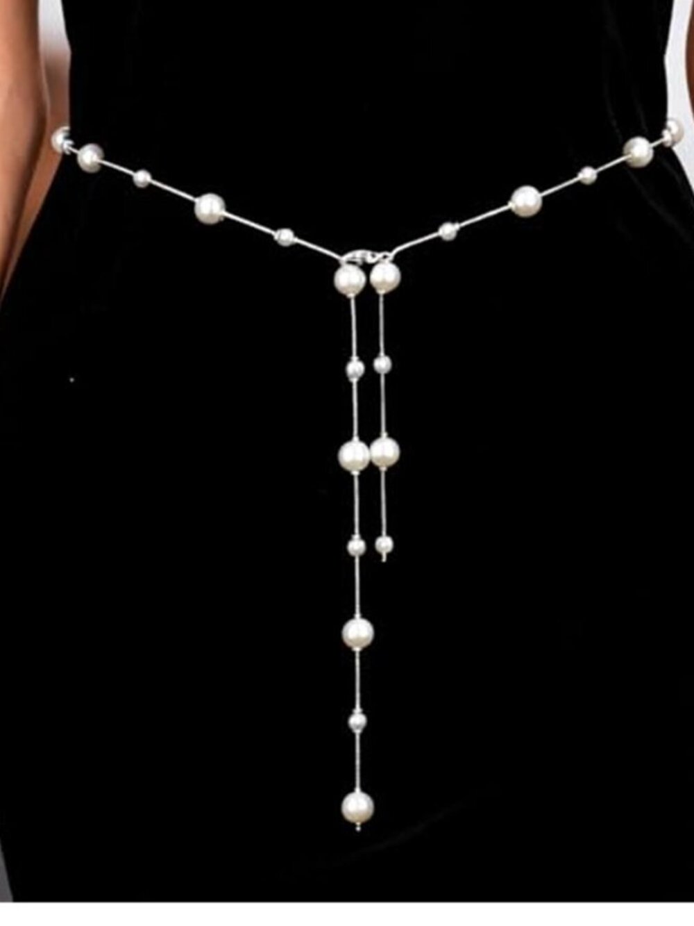 Silver Tone Pearl Chain Belt Alloy Waist Body Chain 43" Plus Size Accessory